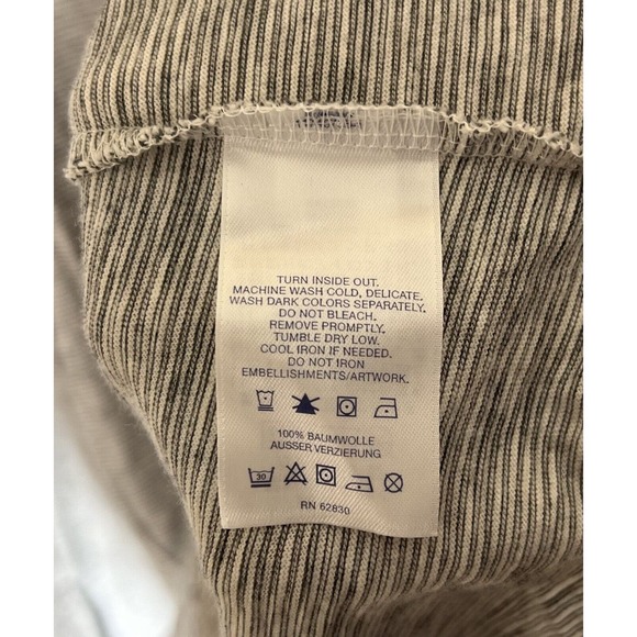 Lands End Top Womens Size Large 14-16 Gray Striped 3/4 Sleeve 3D Rose Applique - Picture 4 of 8